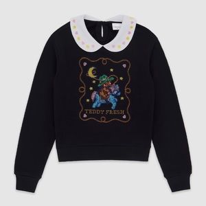 Teddy Fresh cross-stitch, collared sweatshirt.